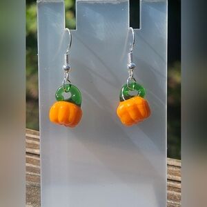 Orange and Green Glass Pumpkin Earrings
